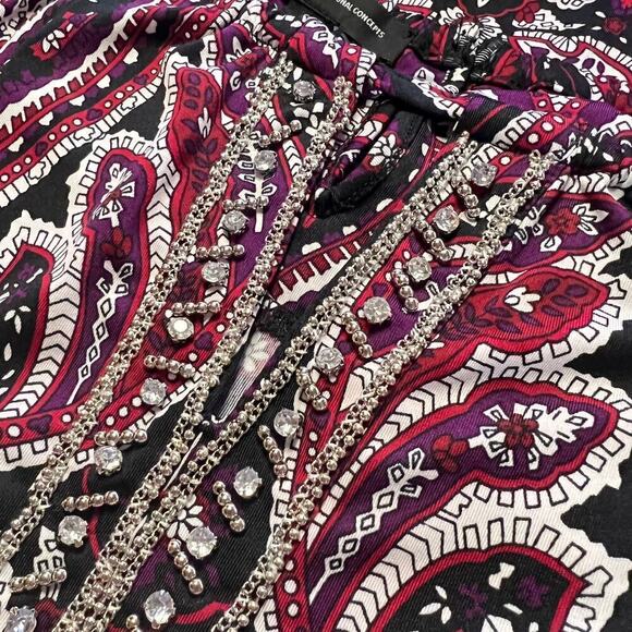 INC Womens Jewel Neck Mini Shift Dress with Bling sz M Black Burgundy Paisley - Picture 5 of 7